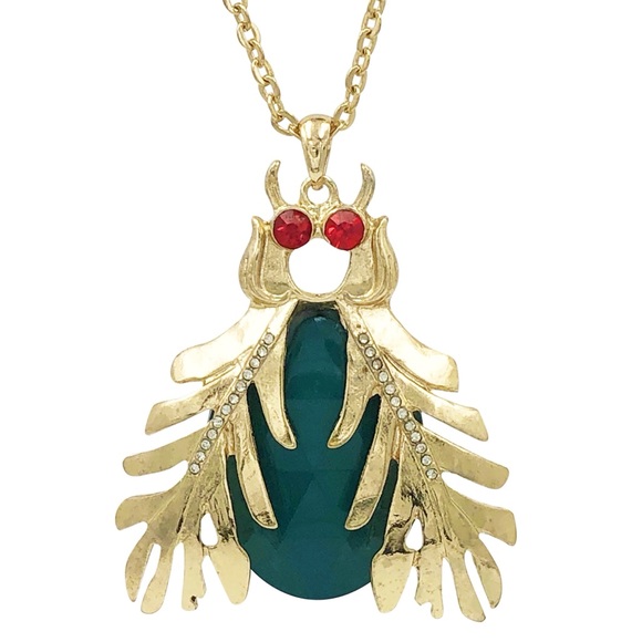 Long Green Scarab Beetle Egyptian Style Necklace - Picture 1 of 3